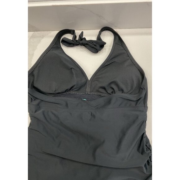 Assets Sara Blakely Spanx Blk Halter Swim Dress Size Large Ruffle Hem Swimsuit - Picture 7 of 8